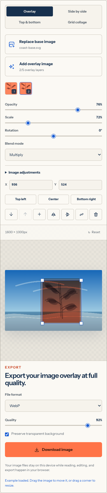 Mobile image overlay controls in the browser